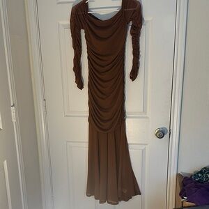 Cupshe Elegant Long Sleeve Brown Dress